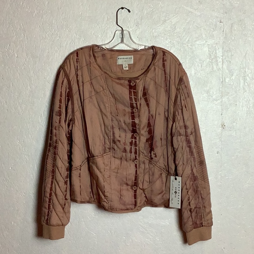 Pink tie-dyed Marrakech bomber jacket with asymmetrical buttons and pockets